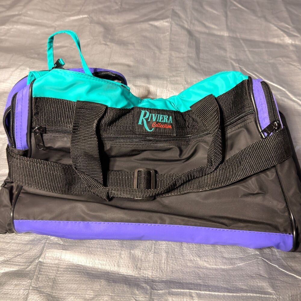 Vintage Riviera Collection Colorblock Duffle Bag Teal Purple 90s Gym Bag Like Ne